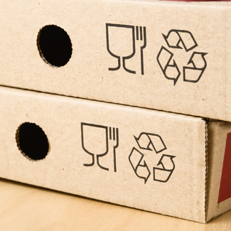 Packaging with recycle symbol in it