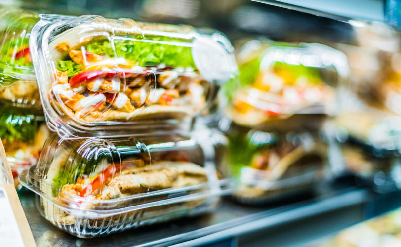 Sandwiches in plastic packaging on a shelf